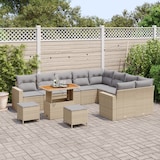 thumbnail of vidaXL 12-teiliges Garten-Sofaset mit Kissen in Beige aus Poly-Rattan und Akazie.