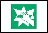 thumbnail of Notausgangsvorrichtung die nach Zerschlagen einer Scheibe zu erreichen ist Symbol A5 Rückseite selbstklebend Schild