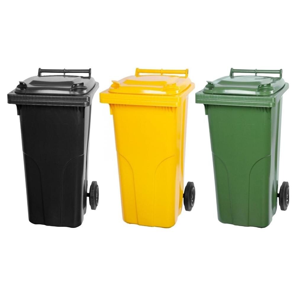 Mega Deal 3x PROREGAL 2-Rad-Mülltonne, 120 Liter Grau & Gelb & Grün, Mülltonne, Müllgroßbehälter, Mülleimer, Abfalltonne, Müllbehälter