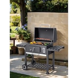 thumbnail of Tarrington House Houtskoolbarbecue Memphis XL, staal, 153 x 71 x 136 cm, met opklapbare zijtafels, deksel met thermometer, 2 wielen, zwart