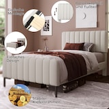 thumbnail of Polsterbett 90x200 cm mit höhenverstellbarem Kopfteil – Komfort für modernes Schlafzimmer, Grau-Beige, Massivholz, Metall, Leinen