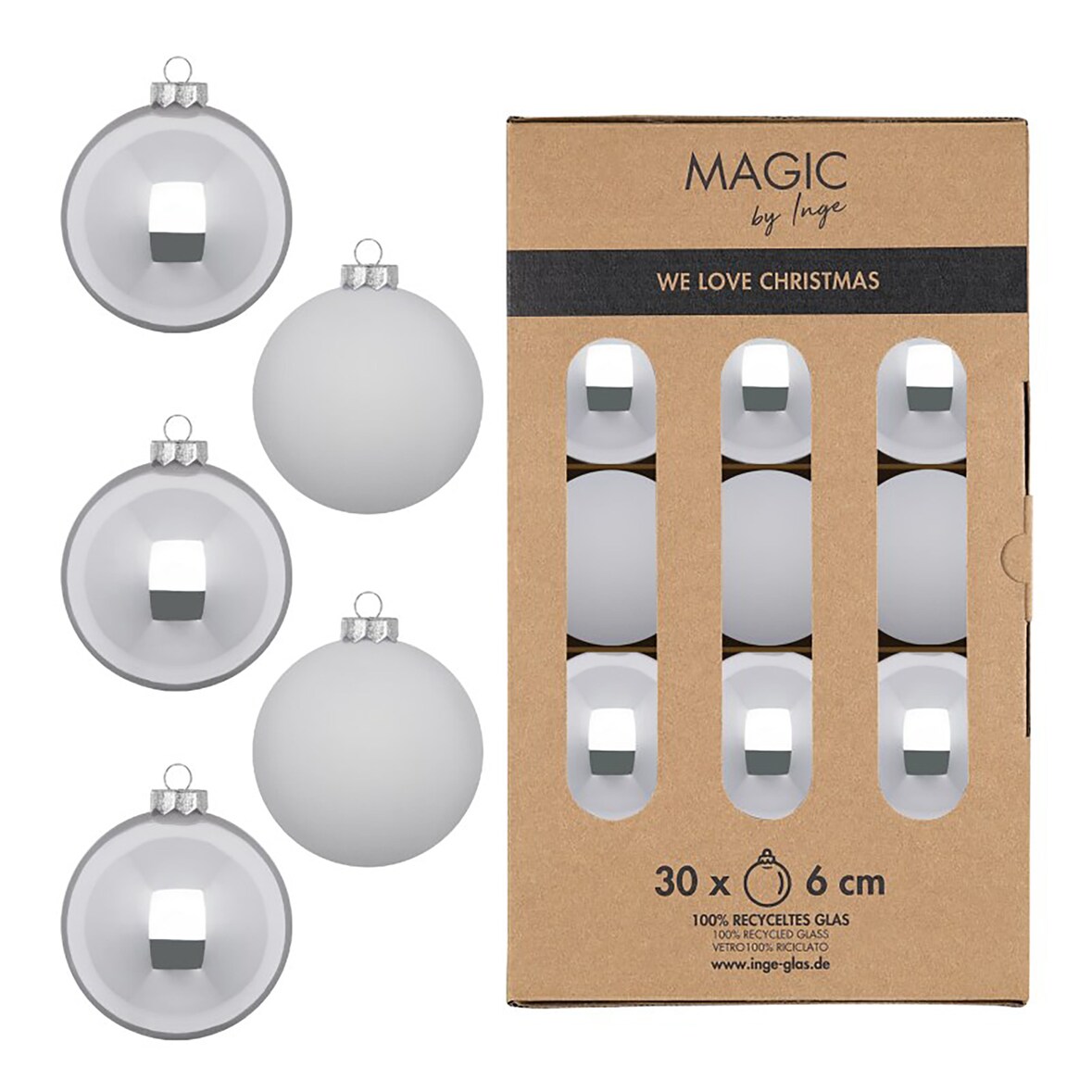 30 Weihnachtskugeln Glas 6cm matt & glänzend Christbaumkugeln Weihnachtsbaumkugeln Weihnachten Christbaumschmuck Weihnachtsbaumschmuck Silber Hellgrau