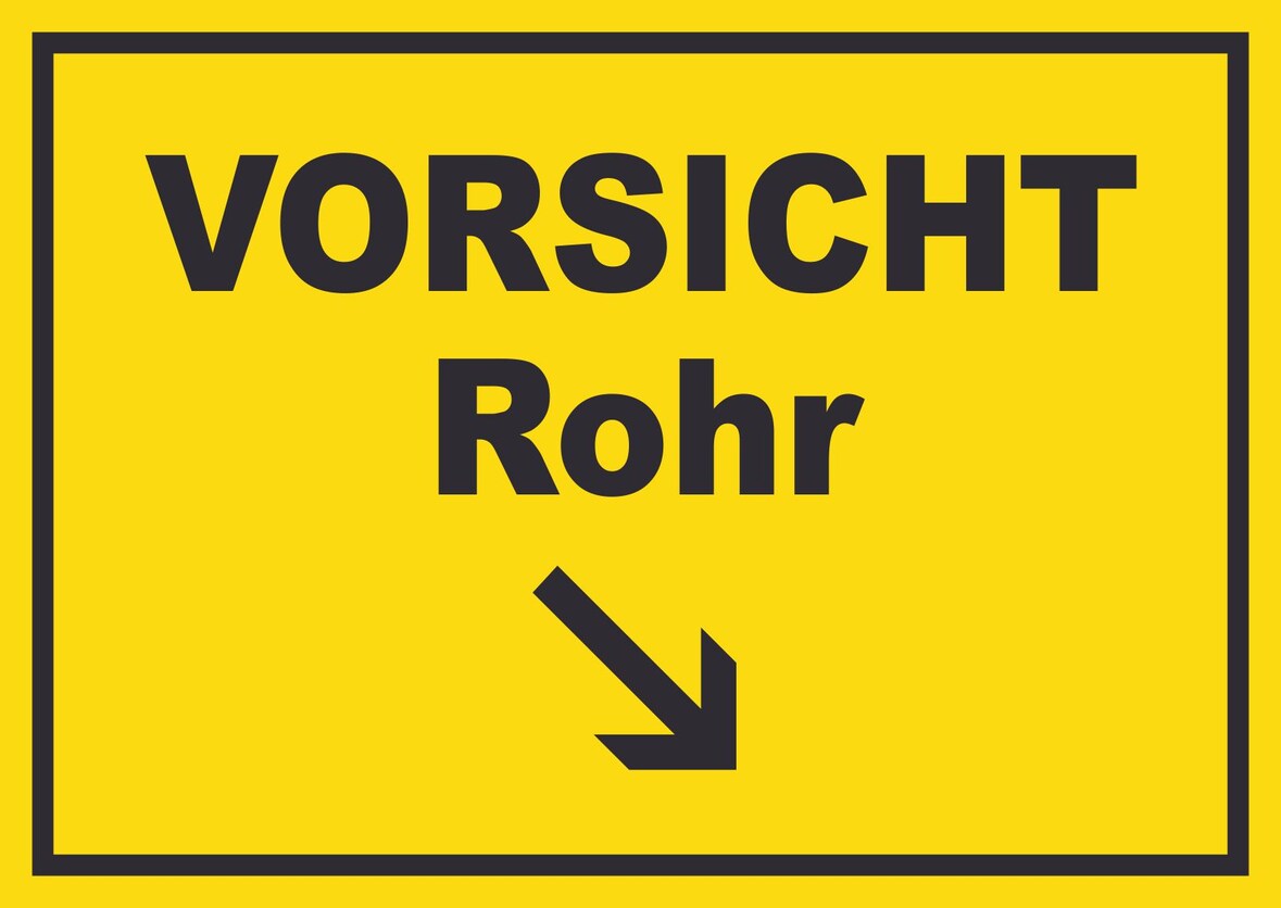 Vorsicht Rohr mit Richtungspfeil rechts unten Schild A1 (594x841mm)