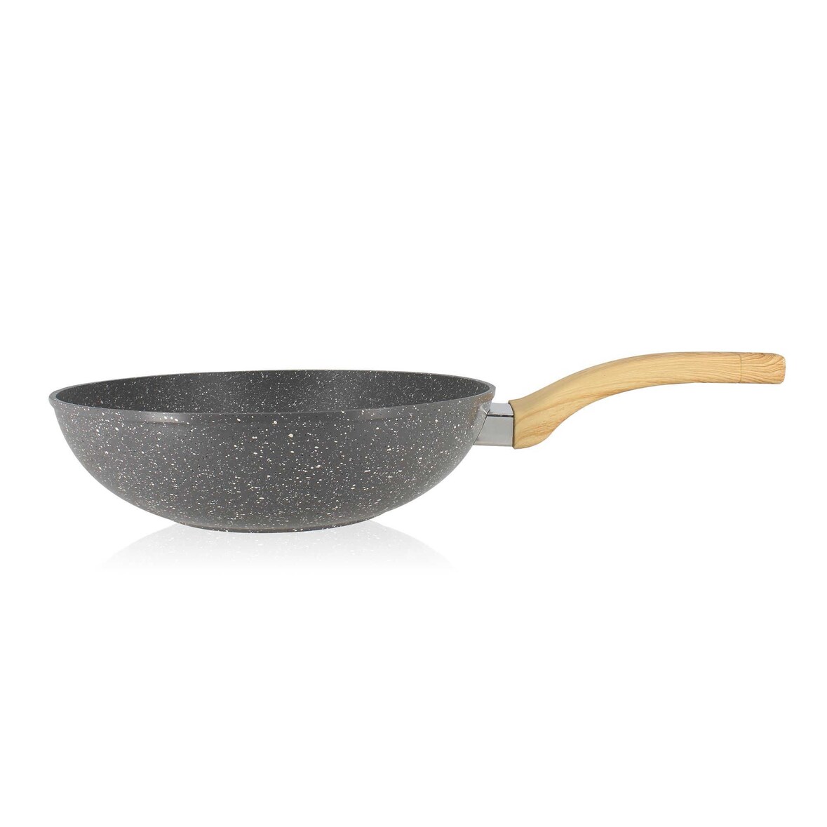 Menastyl - Wok cannelle 28 cm avec poignées en bois clair