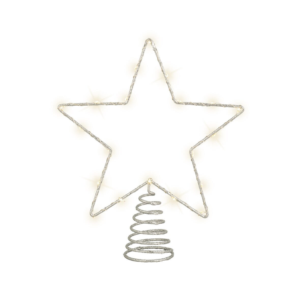 LED Christbaumspitze Stern mit Timer 27cm Metall Silber / Warmweiß