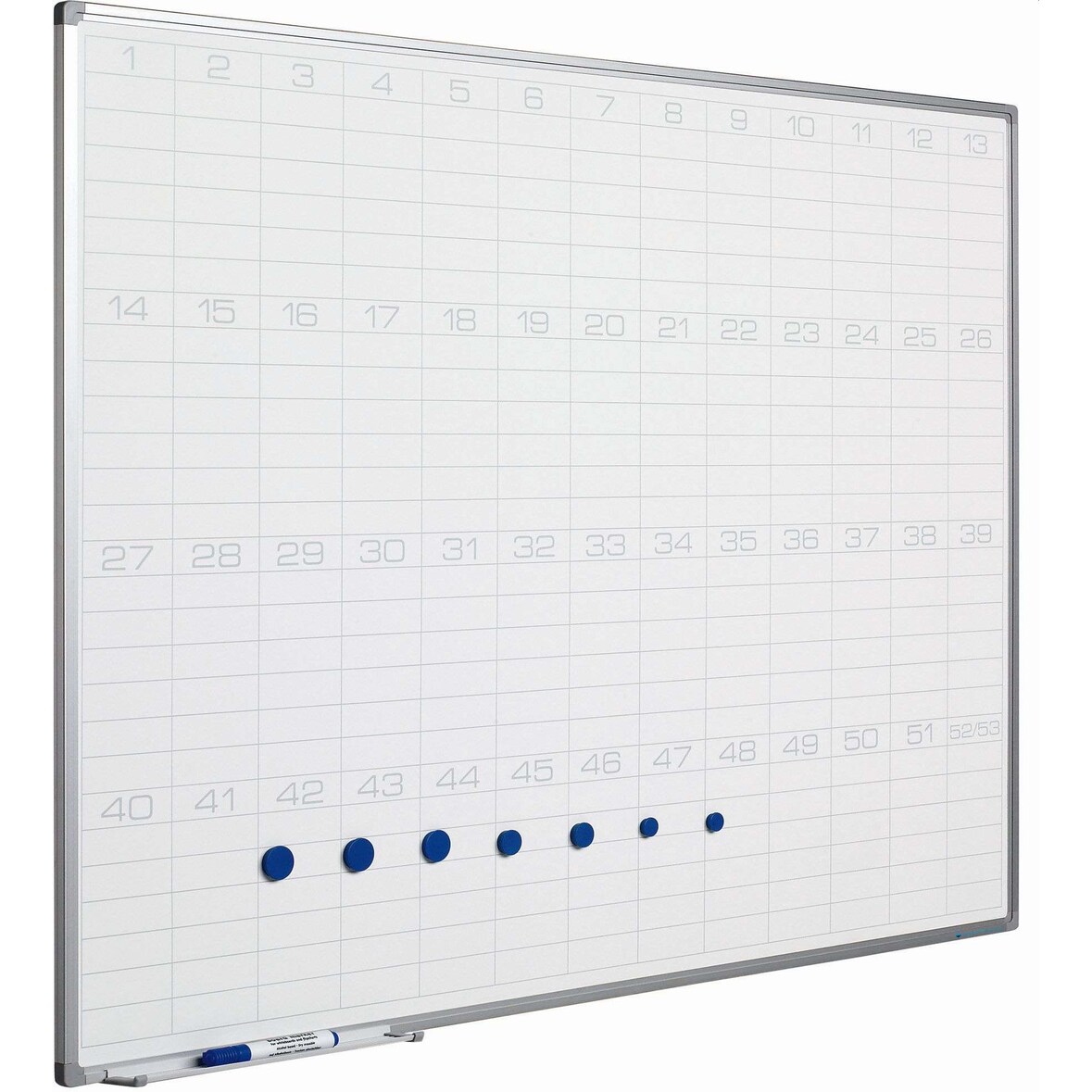 PROREGAL 53-Wochen-Planer magnetisches Whiteboard Slim, 6 Felder pro Woche, HxBxT 90x120cm, 8mm-Platte, inkl. Befestigungsmaterial & Stiftablage, Weiß