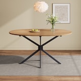 thumbnail of Esstisch oval 120x80x76  Natur MDF Tischplatte mit Metall Kreuzbeinen stabil und pflegeleicht für 4 bis 6 Personen modernes Design