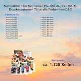 thumbnail of Kompatibel 10er Set Canon PGI-550 XL, CLI-551 XL Druckerpatronen Tinte alle Farben von D&C