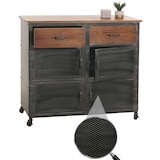 thumbnail of Cassettiera credenza HWC-N28, con ruote 2 cassetti, 3D industriale retrò metallo legno 90x100x40cm ~ nero, marrone