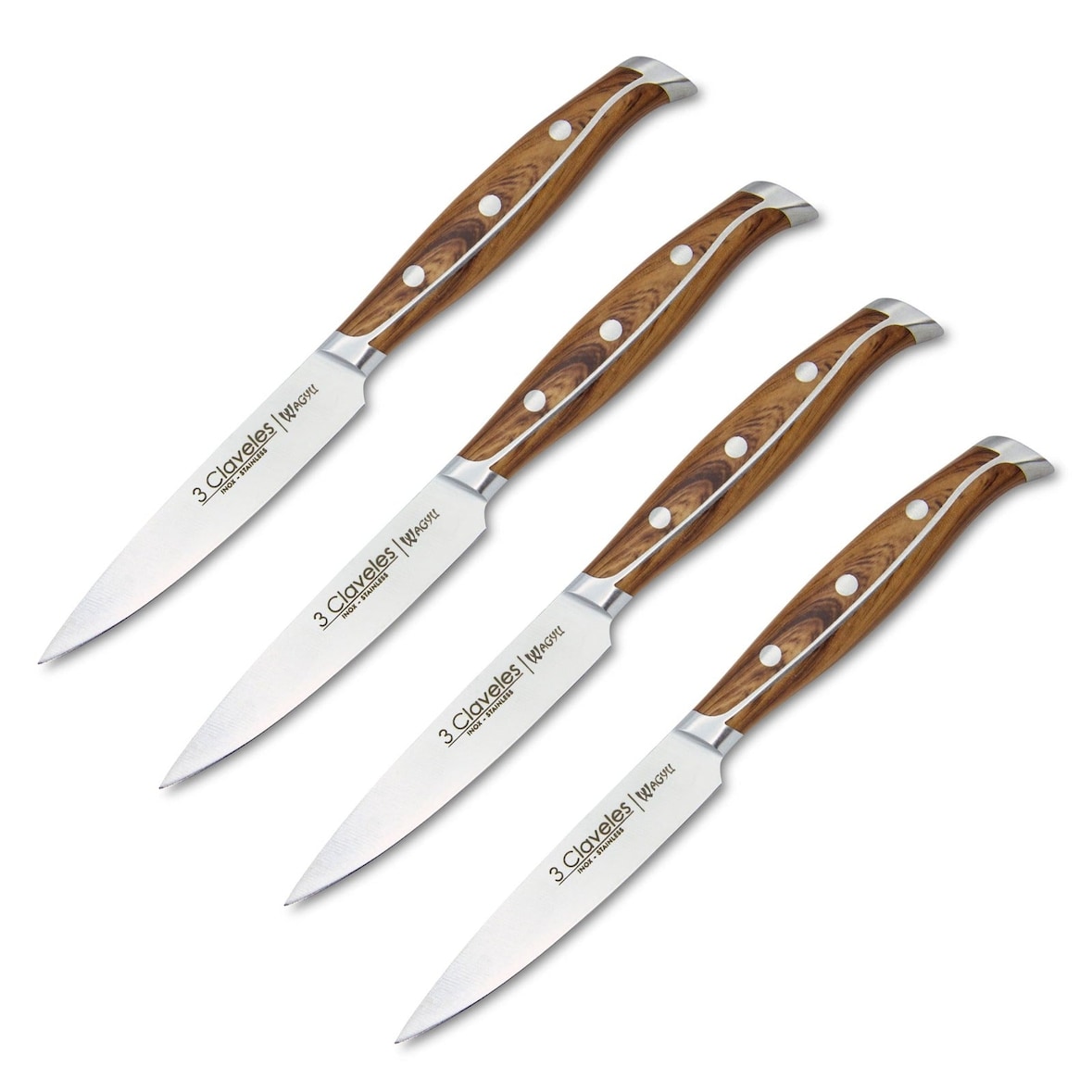 3 Claveles Wagyu - Set de 4 Cuchillos Chuleteros Lisos 11.5 cm en Acero Inoxidable