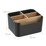 thumbnail of Relaxdays Schreibtisch Organizer, 5 Fächer, Kunststoff und Holz, Badorganizer, modern, HxBxT: 9,5 x 18 x 15 cm, schwarz