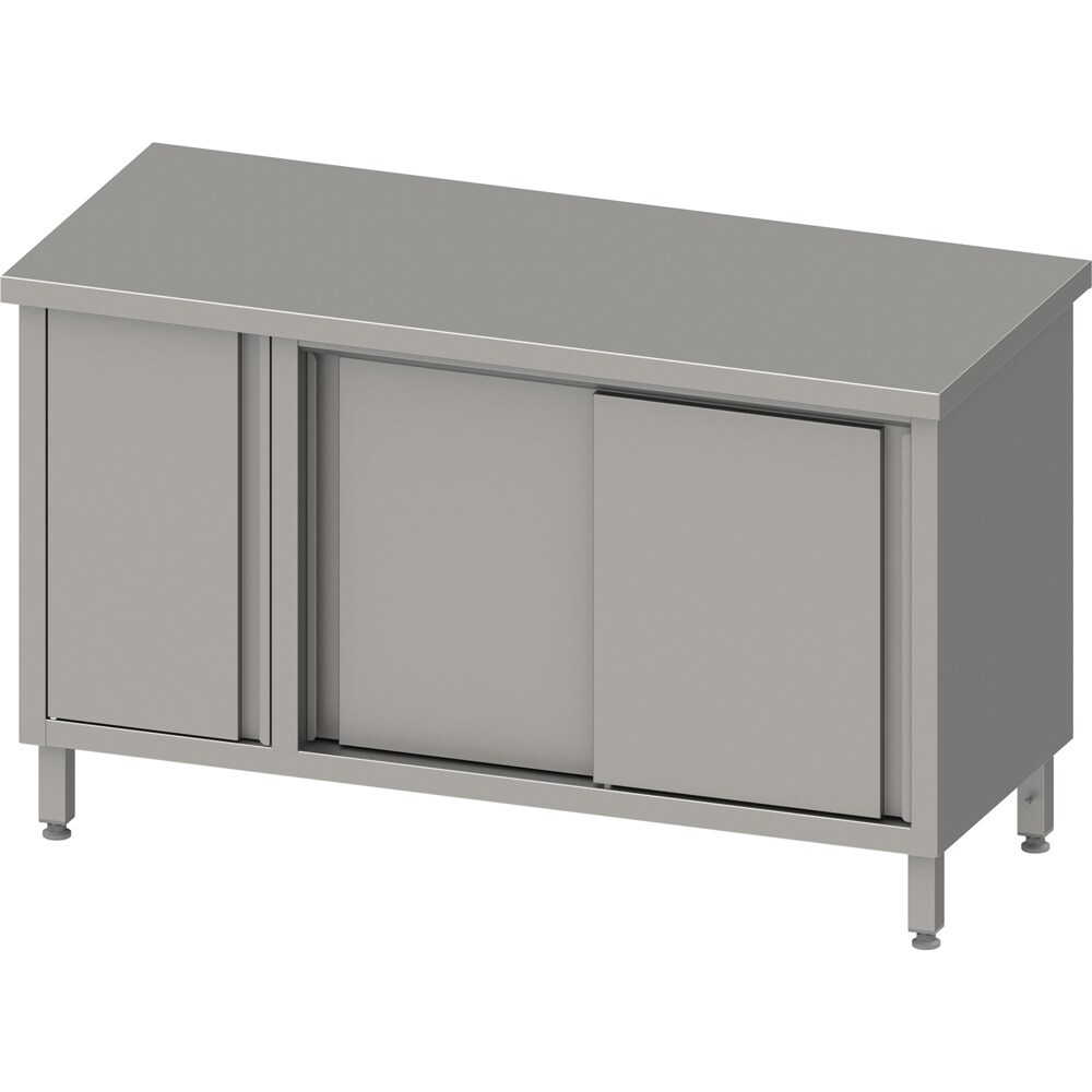 Stalgast Edelstahl Arbeitsschrank mit Schiebetüren, 1600x600x850 mm, mit Flügeltürschrank links, ohne Aufkantung, verschweißt