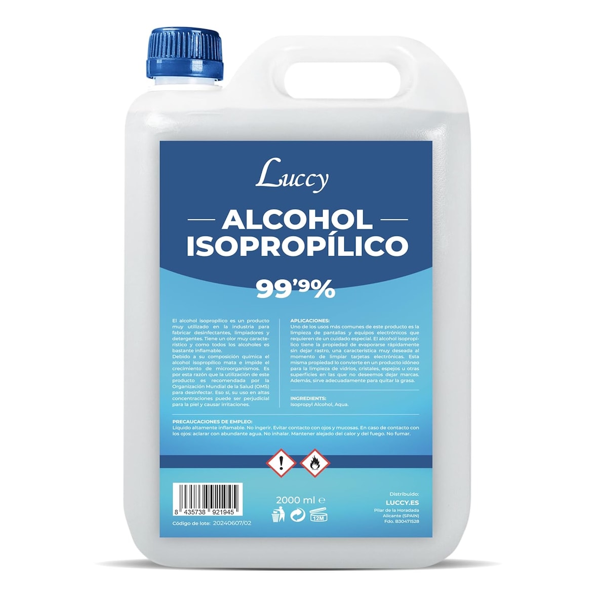Álcool Isopropílico 99,9% Puro 2 Litros | Isopropanol | Limpeza de Eletrónica, Superfícies, Impressão 3D