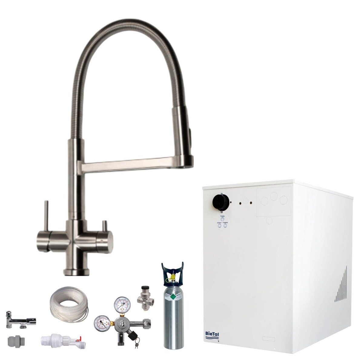 Sprudel Tafelwassergerät BieTal® BT-30U 5-Wege Wasserhahn mit Brause & 2KG CO2
