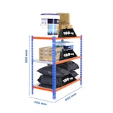thumbnail of SimonRack Metallregal, 900x800x400 mm, 3 Ebenen, Metallboden, 180 kg Biegepunkt, Blau/Orange/Verzinkt - Simonclick