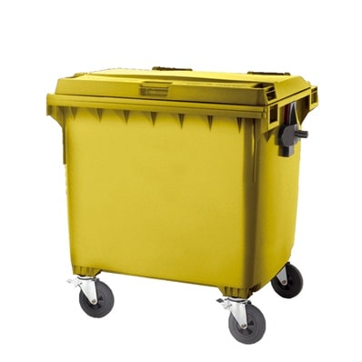 Contenedor para desperdicios con tapa plana y ruedas. Amarillo 1100l.