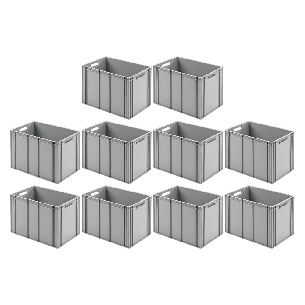 PROREGAL 10x Eurobehälter mit offenem Griff | HxBxT 42x40x60cm | 70 Liter | Grau | Eurobox, Transportbox, Transportbehälter, Stapelbehälter