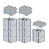 thumbnail of PROREGAL SparSet 10x Eurobox NextGen Grip mit Auflagedeckel & 4 blauen Verschlüssen, HxBxT 22x30x40cm, 20L, Grau, Griffe zu, Eurobehälter