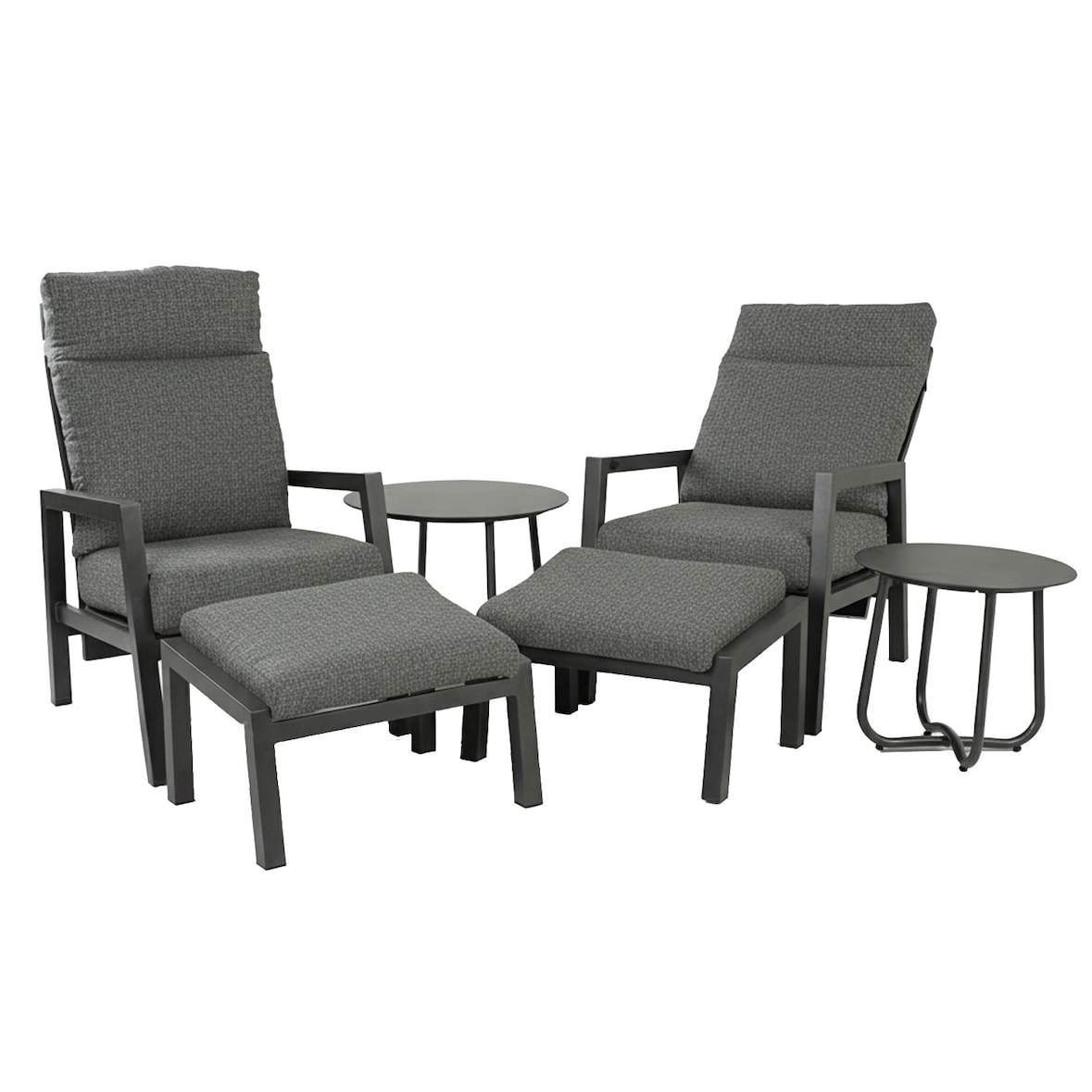 Conjunto de relaxamento reclinável, para jardim, Alumínio, Cor Antracite, Apoio para os pés: 47x60 x38, Poltrona: 72x59x112 cm, Mesa: 60x51cm