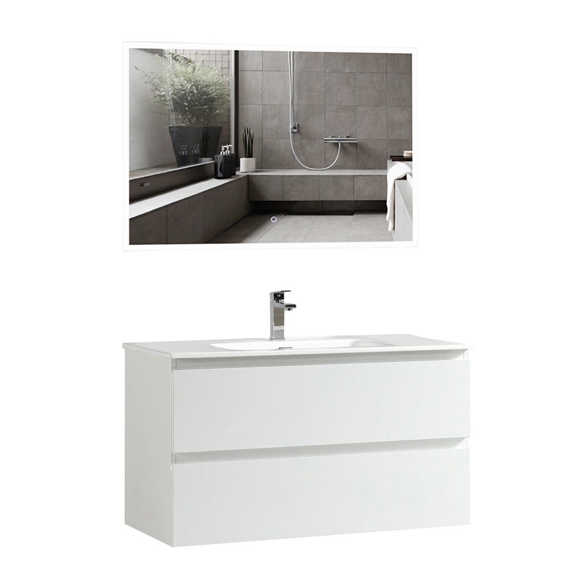 Alpenberger Waschtisch mit Unterschrank 100 cm Breit | Gäste WC Badmöbel Set mit Waschbeckenbeckenunterschrank | LED Badezimmersiegel mit Beleuchtung