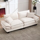 thumbnail of 3-Sitzer Sofa Samt ultratief Massivholzrahmen gepolsterte Armlehnen stabile Kunststofffüße 220x80 Kissen Wohnzimmer Sofa Beige