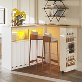 thumbnail of Ausziehbarer Bartisch 205x39x100 cm mit Stauraum Schiebetür Glas Rollen mit Bremsen mit LED-Beleuchtung USB Anschluss Weiß MDF