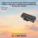 thumbnail of Gigao Toner für Samsung ML-1675 Tonerkassette Schwarz 1.500 Seiten kompatibel Samsung ML1675 Drucker MLT-D1042S