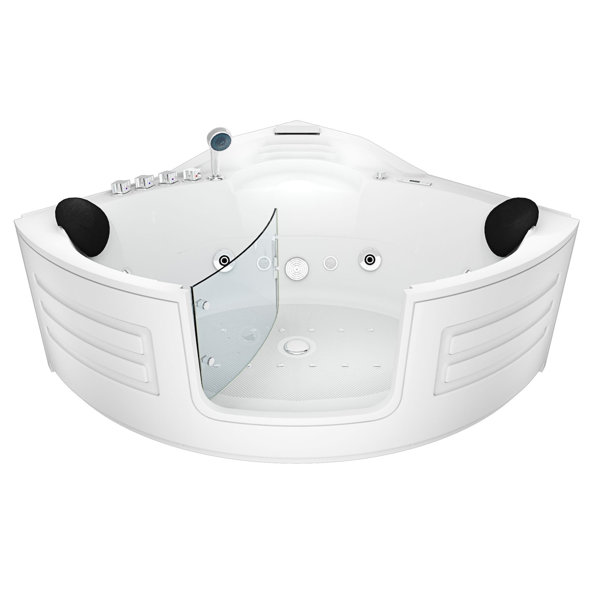 Whirlpool Pool Badewanne Eckwanne Wanne W70-TH-SC 150x150cm mit Tür Walk-in-Pool aktive Schlauch-Reinigung