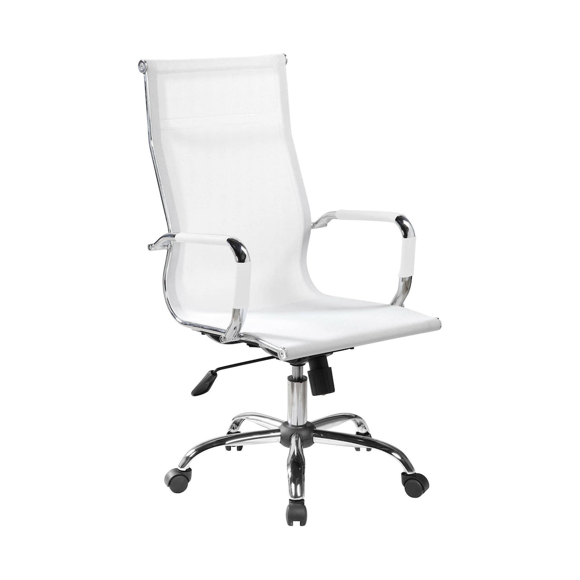 Dmora Sedia da ufficio Dfrosi, Poltrona direzionale con braccioli, Sedia ergonomica da ufficio, Bianco, 63x54h106/116 cm