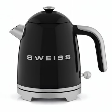 Bollitore elettrico vintage KTS7, 1 L, acciaio inox, 1000 W,Base girevole a 360°, Nero