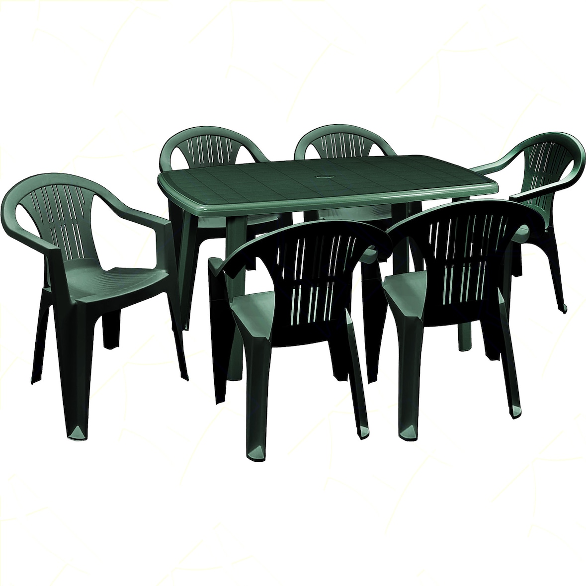 Ensemble de 6 fauteuils Ratak avec table ovale rectangulaire vert Cayman