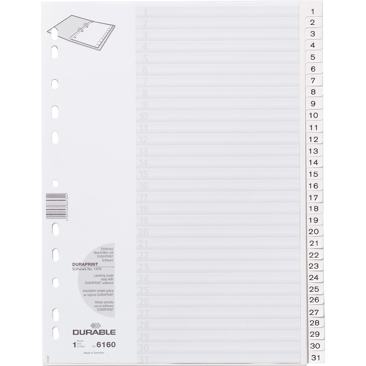 Clasificador DURABLE 616002 DIN A4 1-31 lengüetas gofradas ws