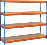 thumbnail of SimonRack Estantería Industrial, 2000x1800x750 mm, 400 kg de Punto Flexión, 4 Estantes Madera, Estantería Garaje, Azul/Naranja/Madera - Ecoforte