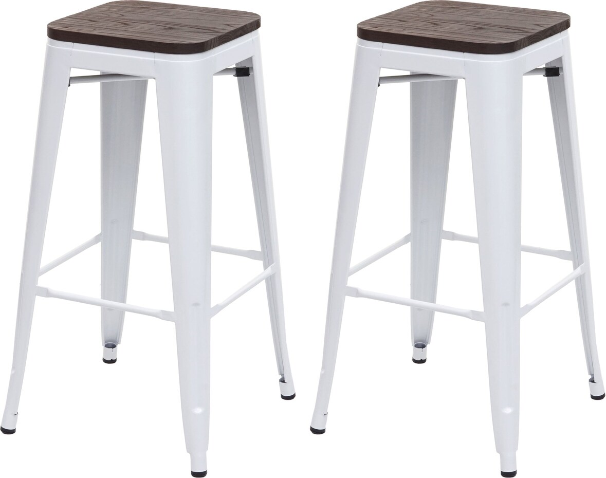 Décoshop26 - Set aus 2 Barhockern mit Holzsitzen und weißen Metallgestellen Industriedesign stapelbar 04_0007449