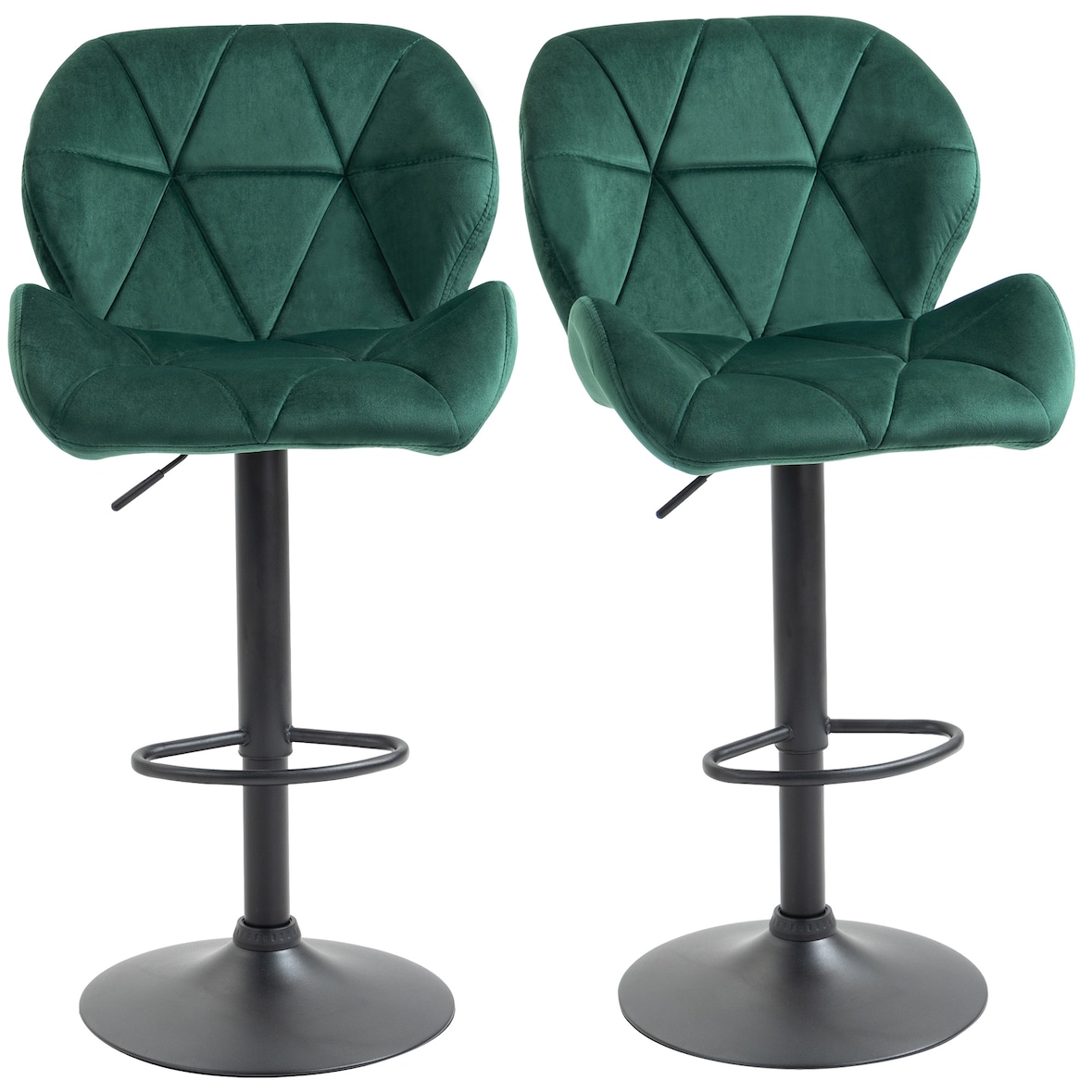HOMCOM Set 2 Sgabelli da Bar Altezza Regolabile in Velluto Verde