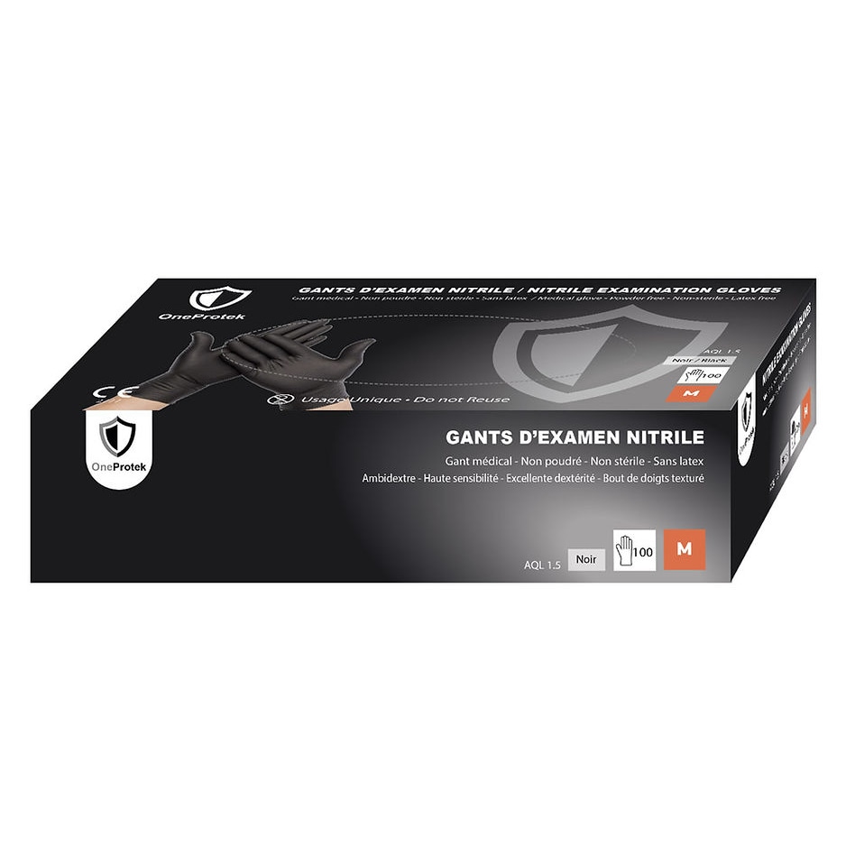 Boîte de 1000 Gants d'examen Nitrile - Taille M - Noir