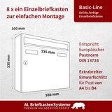 thumbnail of AL Briefkastensysteme 8 x Basic Wand Briefkasten DB Farbe 703 Eisenglimmer Grau für Post A4, wetterfest, Artikelnummer: 431P8EA4DB703