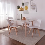 thumbnail of Set Di 4 Sedie Per Sala Da Pranzo Ufficio Con Gambe Faggio Legno Massello Massiccio Stile Nordico Scandinavo Seduta Imbottita Soggiorno Sala Bianco