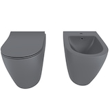 thumbnail of Coppia Sanitari Filomuro Filo Muro Filo Parete Vaso WC E Bidet Design Moderno In Ceramica Con Copriwater Chiusura Soft Close Rallentata Grigio Opaco