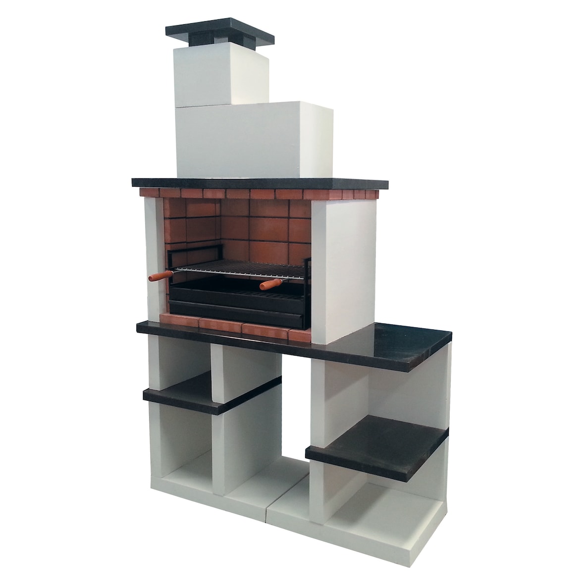 BBQ MAXI - Churrasqueira com bancadas, produzida em betão pintado de branco - 128,5x55x210cm