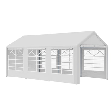 Outsunny Tenda para Jardim 6x3m com 4 Painéis Laterais 2 Portas 6 Janelas Branco