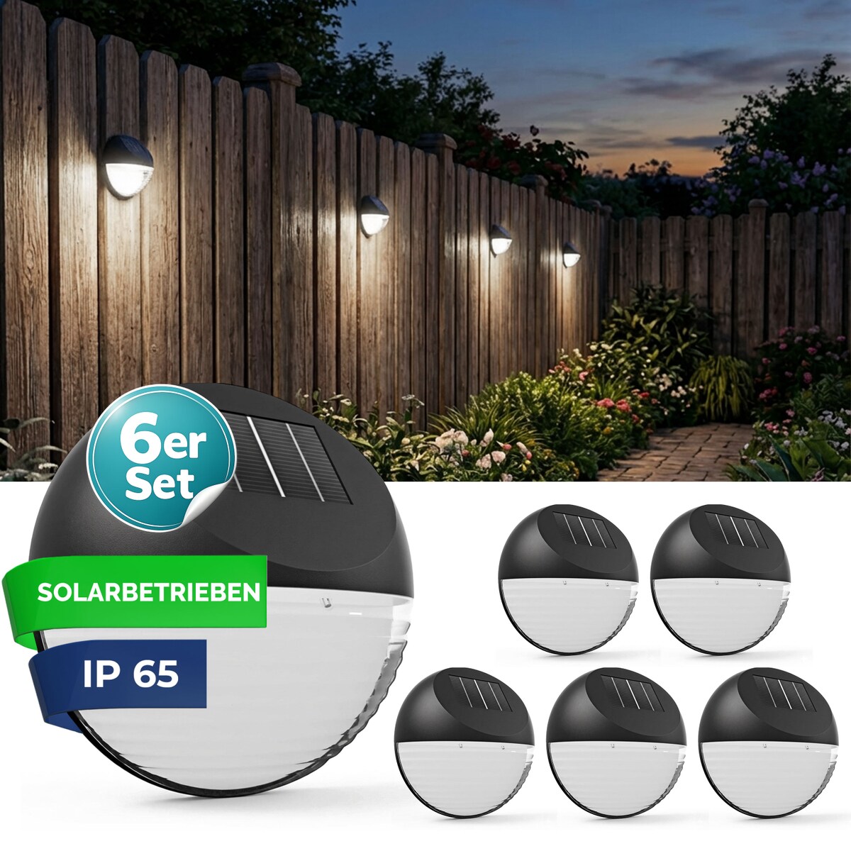 MONZANA LED Solarlampe Außen 6er Set Wasserdicht IP65 Hängend Solar Wandleuchte Solarleuchte Gartenbeleuchtung