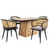 thumbnail of Esszimmerstuhl 79x54x51 cm Grau mit Rattan Rückenlehne und Samt Sitzkissen rutschfest Metallbeine in Holzoptik ergonomisch für Essbereich Café