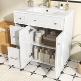 thumbnail of Stehender Badezimmerschrank mit Keramikwaschbecken 90x82x47, Freistehender Waschtisch mit Stauraum, MDF-Platten, weiß