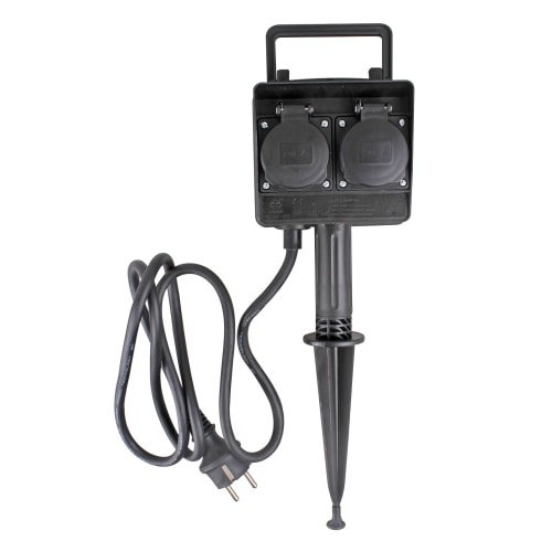 2er-Set Gartensteckdose Erdspieß IP44 Outdoor Steckdosenleiste Verteiler Außen