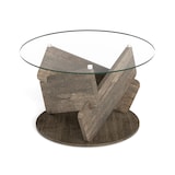 thumbnail of COSTWAY Tavolino rotondo in vetro, tavolino moderno con piano in vetro temperato e struttura in legno massello, φ 81 cm x 49 cm