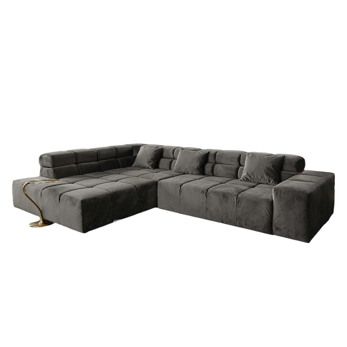 KAWOLA Sofa NEVADA Ecksofa Velvet grau Recamiere links