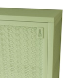 thumbnail of Wandvitrine Metall Glas Grün 60x70x23 cm mit zwei Glastüren und 3 Ebenen, geflochtene Optik, flexibel als Wand oder Standvitrine