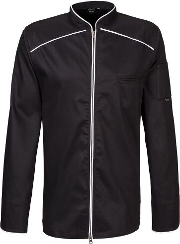 220 - Kochjacke langarm, 2-wege RV, Fb. schwarz mit farbiger Paspel : weiß 65% Polyester 35%Baumwolle 220 g/m² S