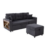 thumbnail of Merax 3-Sitzer-Schlafsofa mit Schlaffunktion, Mehrfunktionales Cord-Sofa mit Stauraum & Ausziehbett. Inkl. USB-C, Dunkelgrau
